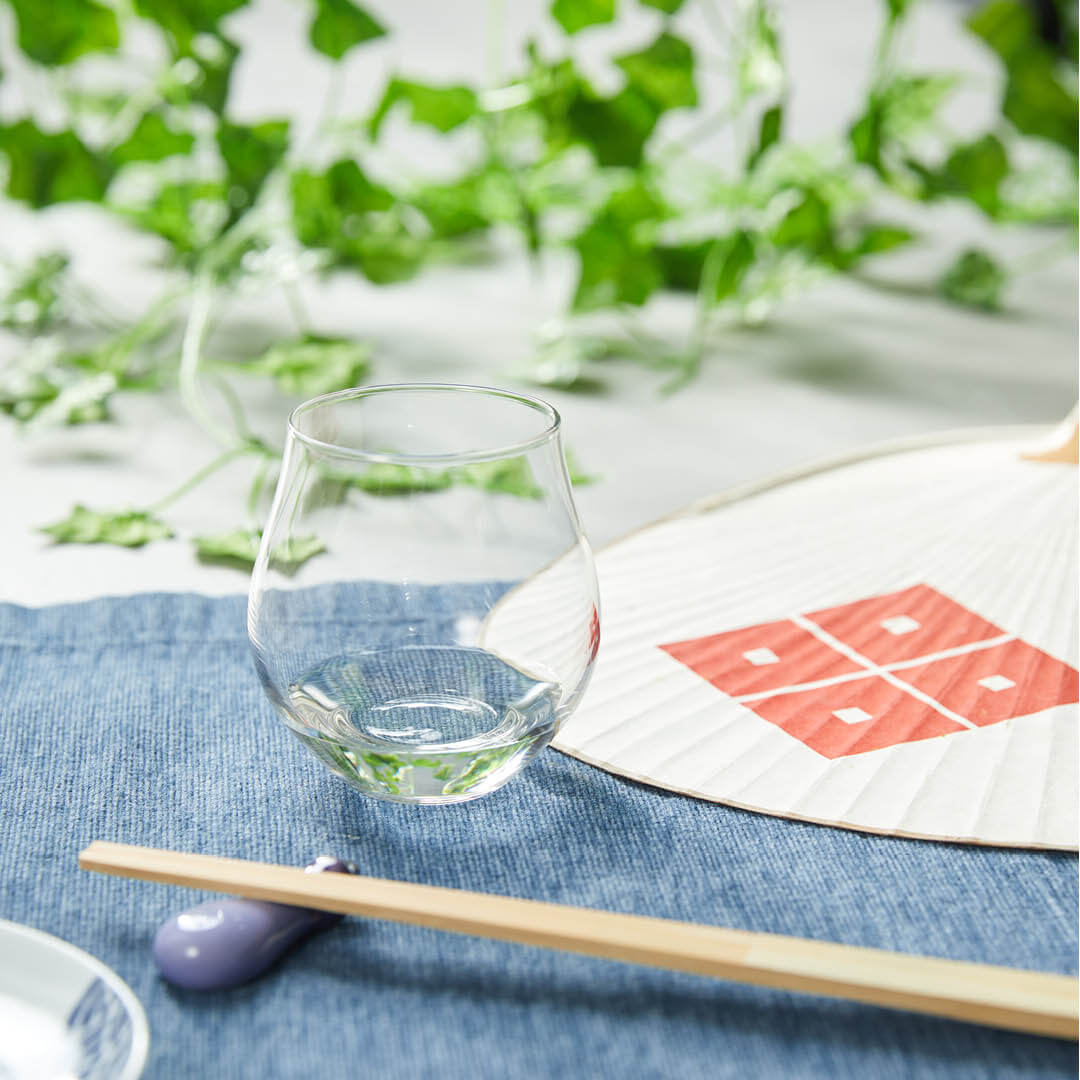 “Aderia” Craft Sake Glass Rich Aroma, on a table