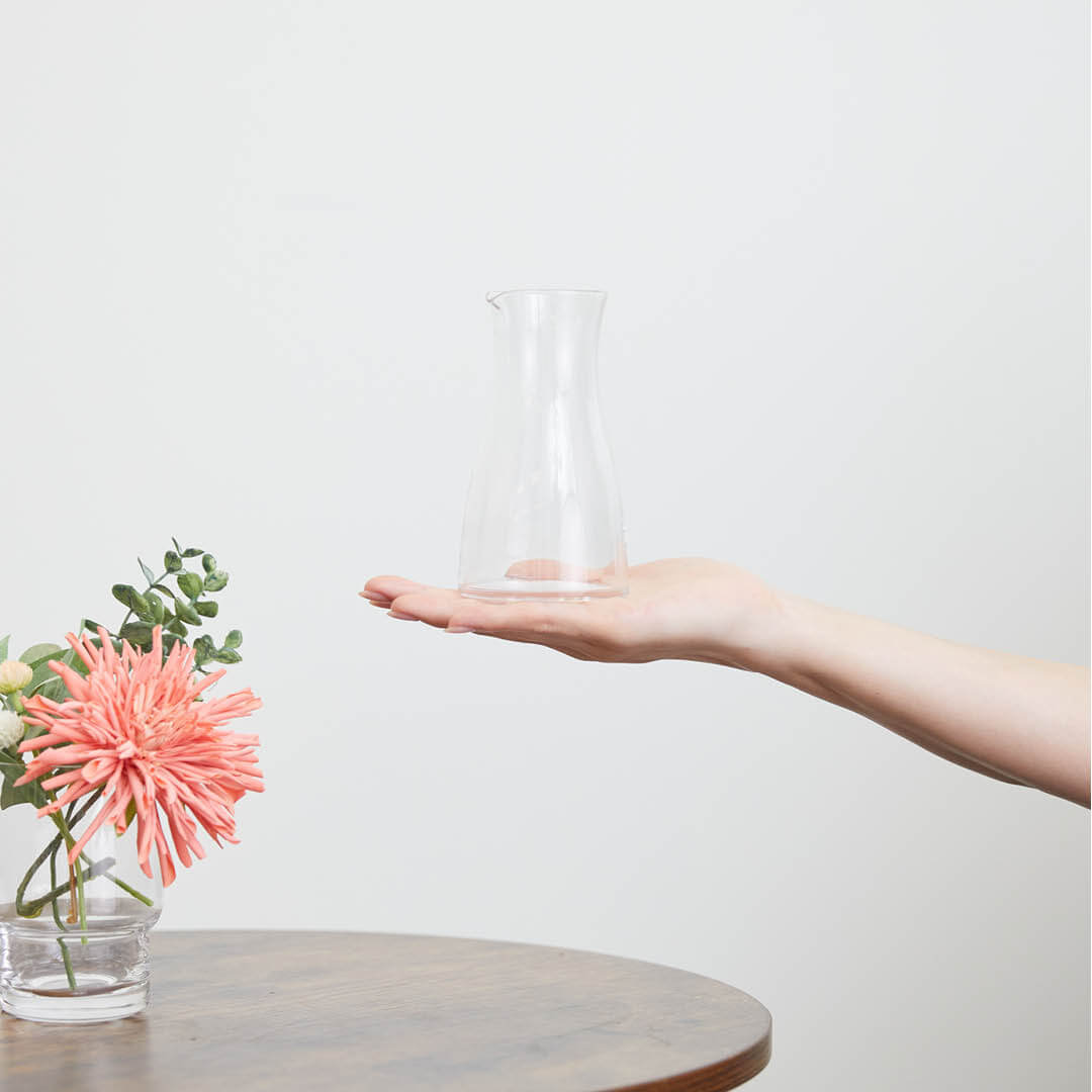 Cold Sake Glass Carafe, on a hand